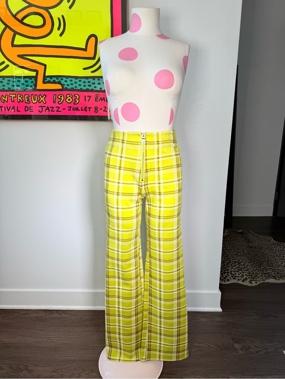I.AM.GIA Polaris Plaid High Rise Zipper Front Pant Yellow/Green XS